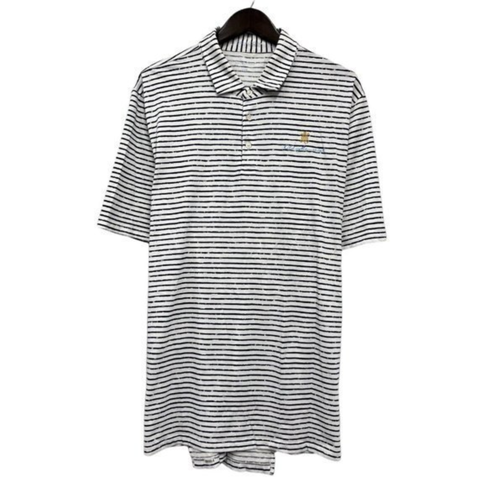 B Draddy USA Mens Blue/White Striped Turtle Old Memorial Golf Polo Shirt 2XL euc